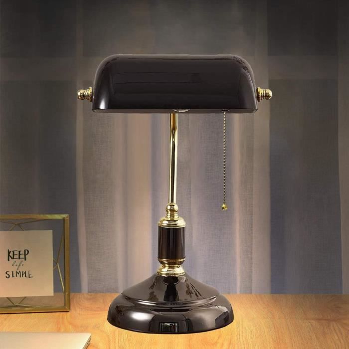 Lampe de banquier noir lampe de bureau avec interrupteur à tirer, e27