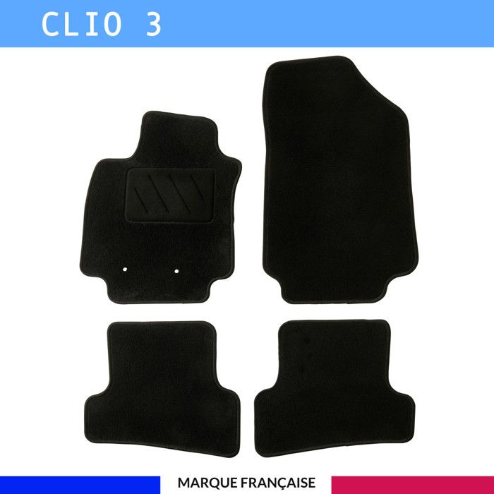 Tapis de voiture - Sur Mesure pour CLIO 3 (2005 à 2014) - 4 pièces - Tapis de sol antidérapant pour automobile