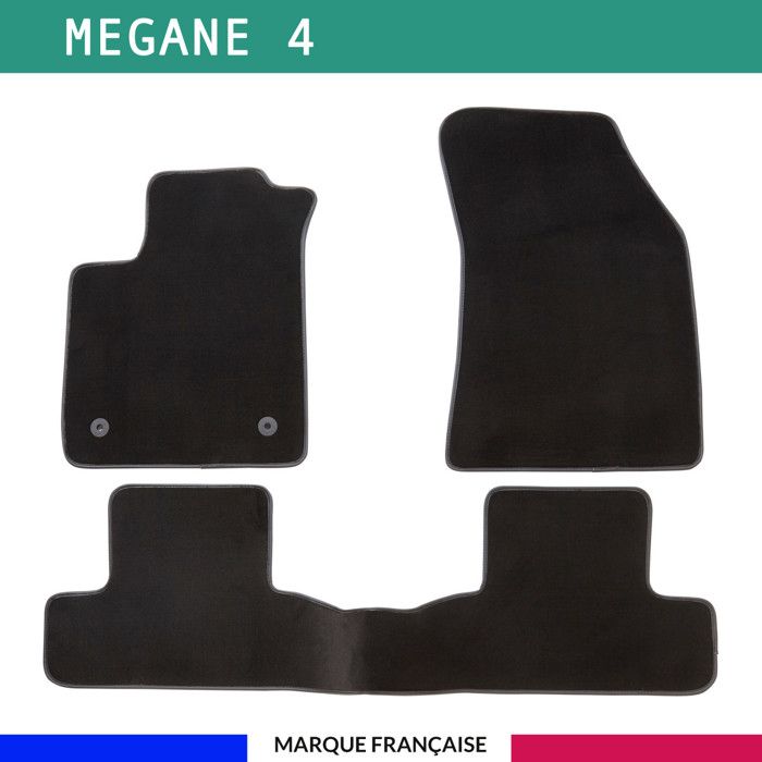 Tapis de voiture - Sur Mesure pour MEGANE 4 (dès 2015) - 3 pièces - Tapis de sol antidérapant pour automobile