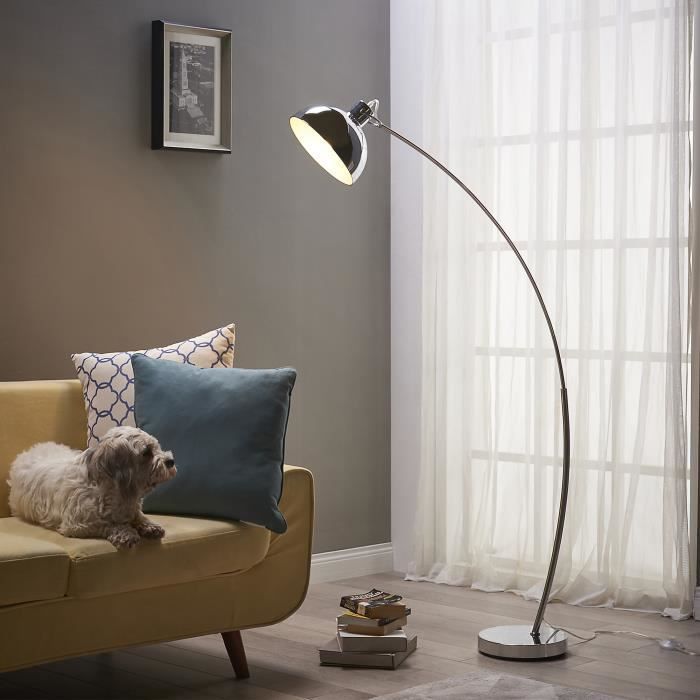 Lampadaire Arco métal arc lampe de sol sur pied abat-jour chrome VN-L00024-EU