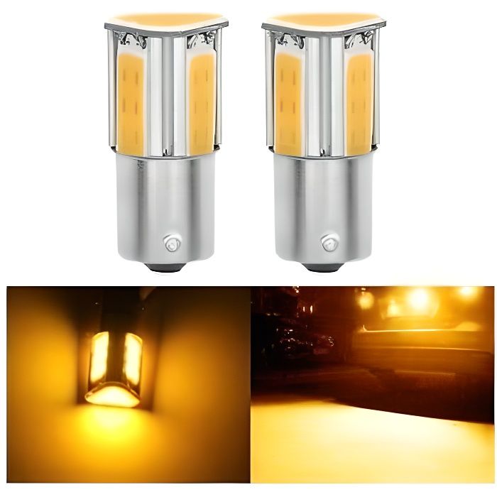 Ampoule LED BAU15S ORANGE 1156 PY21W COB pour Clignotants Repetiteur