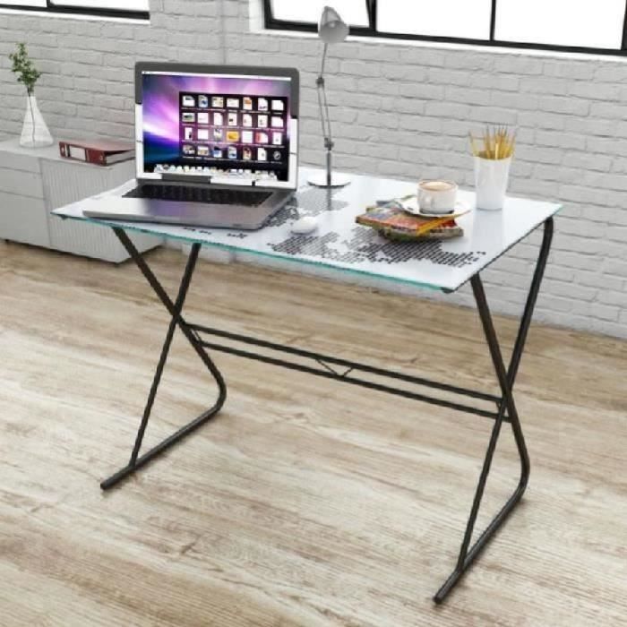 Table de bureau en verre Motif Carte du Monde Black & white