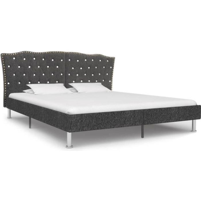 Lit Design Baroque: Queen Size 160*200 Cm - Style Classique&Élégant - Sommier Inclus - Tissu De Luxe&Bois - Gris Foncé