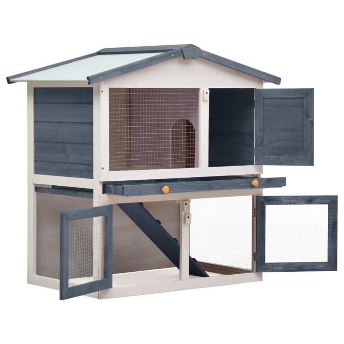 Bonne qualité - Cage pour lapin - Clapier lapin extérieur 3 portes - Cage à Lapin - Gris Bois @2126 :