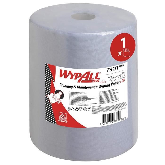 WypAll Essuyeurs Ateliers de Maintenance et Entretien 7301 Maxi Bobine - Extra Large L20 - 1 Bobine d'Essuyeurs Bleus x 500 Essuyeur