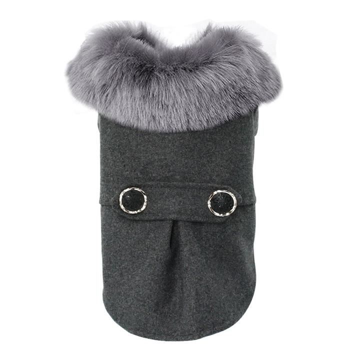 Manteau Blouson,Vêtements d'hiver en laine pour chiens taille Avec col en fourrure, pour chiot Yorkshire, manteau et - Type Gris-M