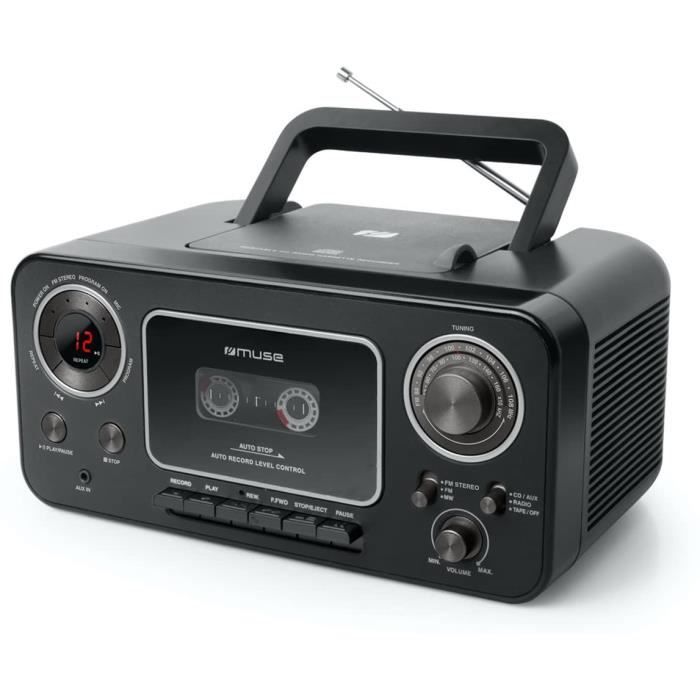 Muse M-182 Radio Stéréo avec Lecteur CD et Magnétophone à Cassettes avec Fonction d'enregistrement, Fonctionnement sur Batterie Poss
