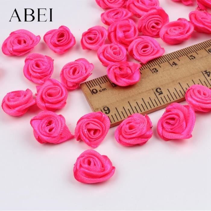Lot de 300 petites fleurs de rose de 15mm, mélange de couleurs, mini ruban de satin fait à la main, tête de rose, access ES2381