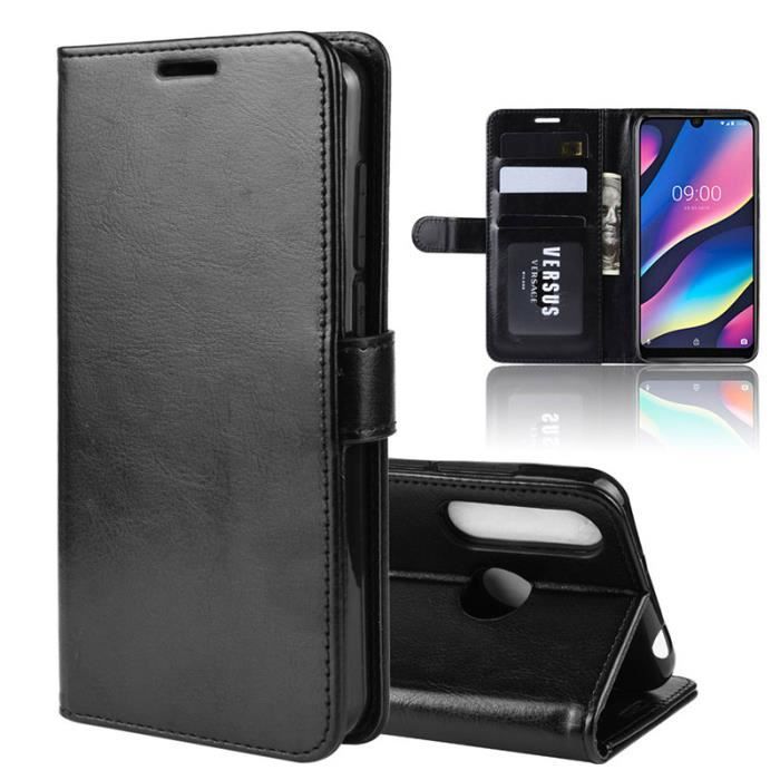 Housse Wiko View 3, Noir Étui Housse Folio Portefeuille Cuir Mode Magnétique Doux Protection 360° Antichoc