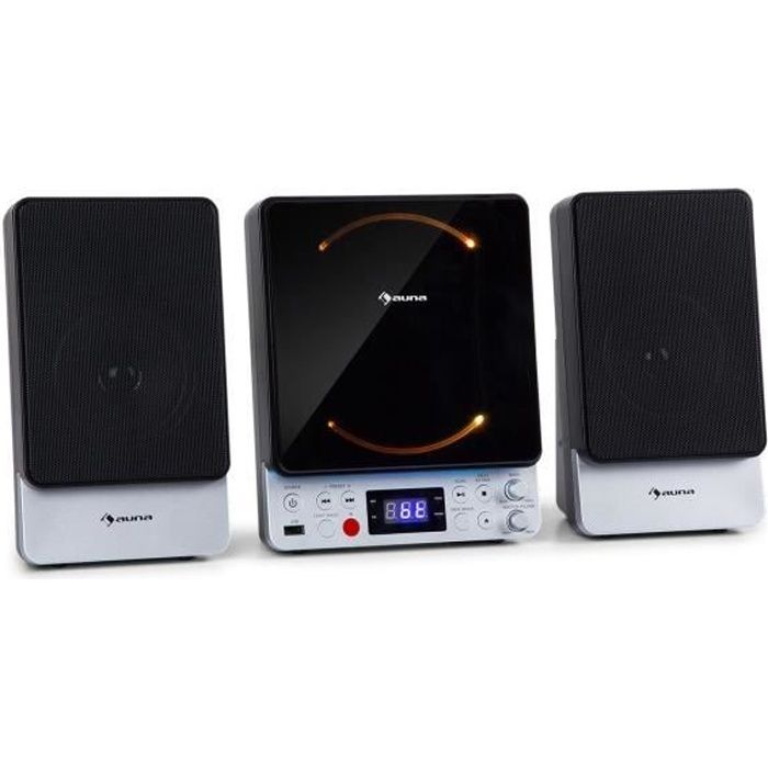 auna Microstar - Micro chaîne verticale , lecteur CD , Bluetooth & USB , télécommande - Argent