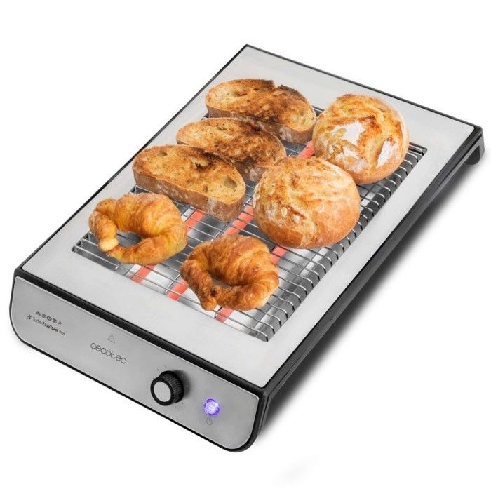 Cecotec Grille-pain Plat Horizontal Turbo EasyToast Basic. 3 Résistances en Quartz, 6 Niveaux de Puissance, Plateau Ramasse-miettes,