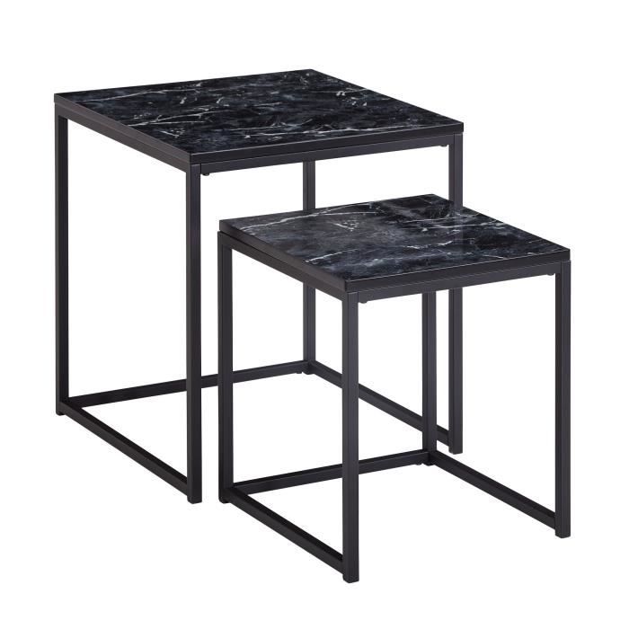 FineBuy Table d'appoint Lot de 2 Effet Marbré Table Basse Salon Carrée Moderne [Noir / Noir]