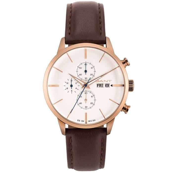 GANT - Montre homme avec cuir véritable et bracelet en or