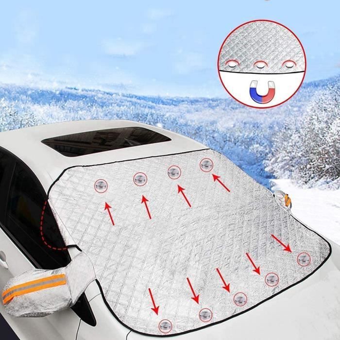 Couverture Pare-Brise de Voiture Universelle Repliable Magnétique Imperméable, Housse de Pare-Brise Avant Voiture (240X116CM)