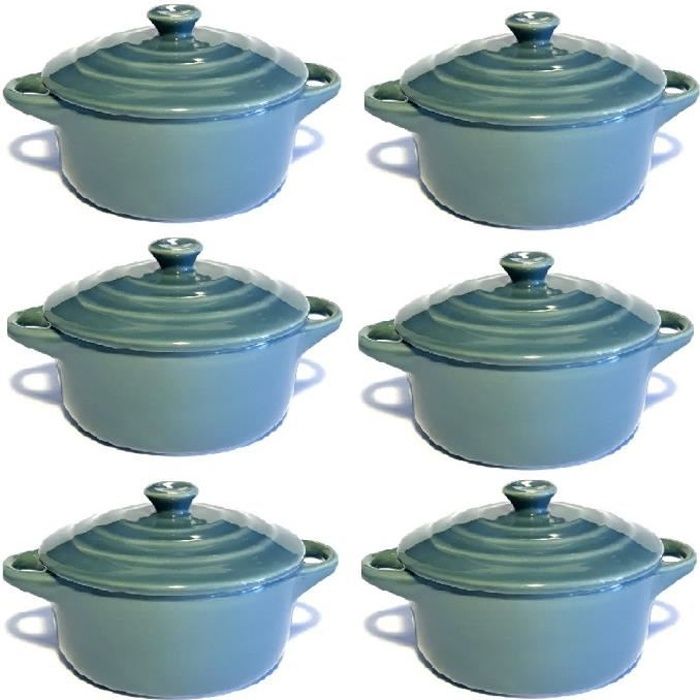 Lot de 6 mini cocottes grises double poignée avec couvercle Hobby Cook