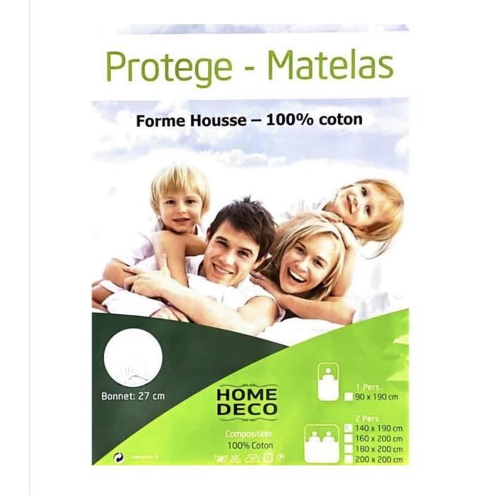 PROTEGE MATELAS BLANC EN MOLLETON 140 X 190 CM 100% COTON ANTI ACARIENS / GRAND BONNET 27 CM