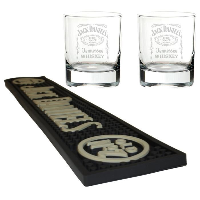 Jack Daniels tapis de bière / bar runner avec 2 verres de mixage