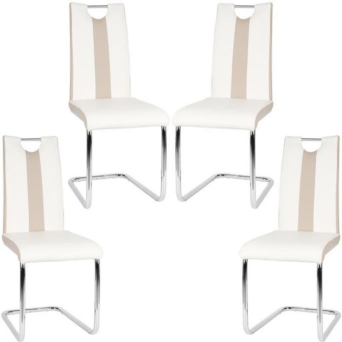 JEOBEST® Lot de 4 chaises Mia Blanches et Beiges pour Salle à Manger