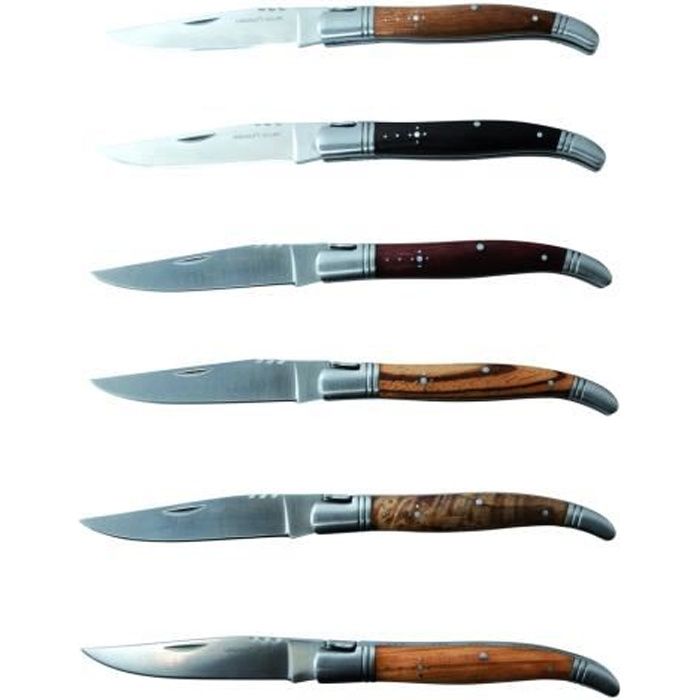 LAGUIOLE - Laguiole 40268402 Ensemble de 6 Couteaux Pliants (21 cm) Lame en Acier Inoxydable Avec Essences de Bois Assortis :