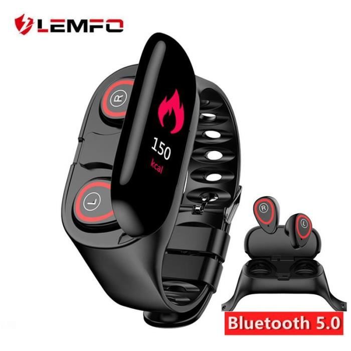 LEMFO M1 Hommes Montre Intelligente Avec Bluetooth Écouteur Moniteur de Fréquence Cardiaque Longue Durée Veille Sport Montre - Noir