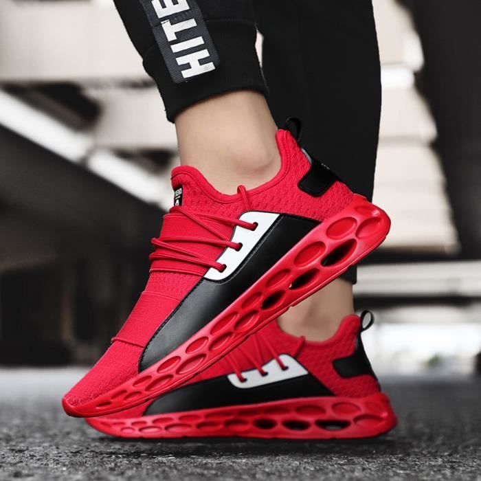 Simple d'Hommes pour adultes Chaussures de tennis léger respirant Sneakers lacées rouge