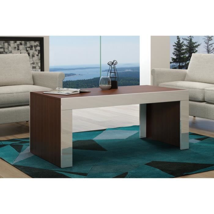 Table basse en MDF couleur noyer mat et bordure blanche laquée 120 cm