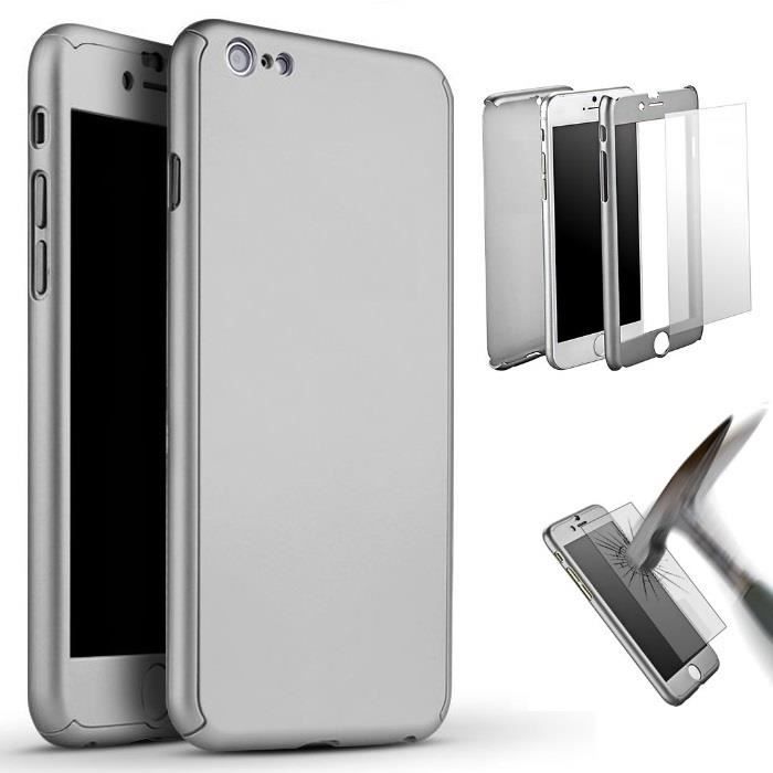 Coque intégrale iPhone 8 Argent + Verre trempé