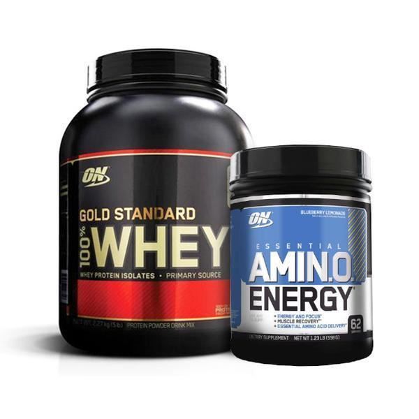100 % WHEY PROTEIN GOLD STANDARD 2,263 kg FRAISE + Amino Energy 558g OPTIMUM NUTRITION PROTEINES
