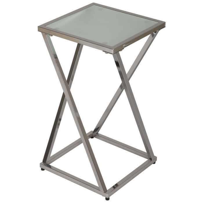 Petite sellette en acier chromé et verre sablé trempé - Dim : H 550 x L 300 x l 300 mm