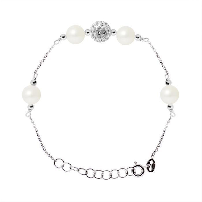 PERLINEA - Bracelet - 4 Véritables Perles de Culture d'Eau Douce 6-7 mm Blanc Naturel - Argent 925 Millièmes - Bijoux Femme