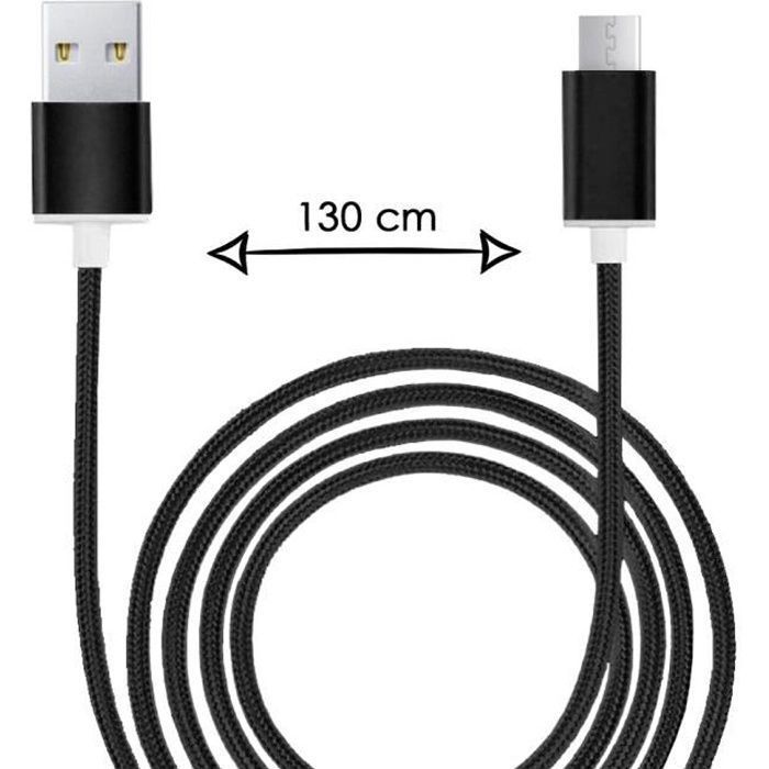 Câble Micro USB pour Samsung Galaxy A10 Câble USB Tressé Nylon 1,3 Mètre Câble Charge-Synchro Rapide-Transfert de données - NOIR