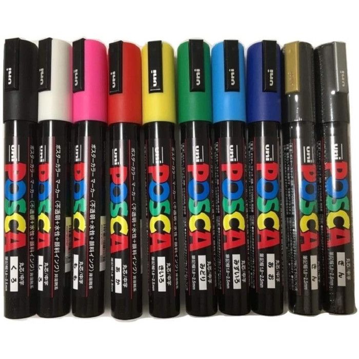 Lot de 10 marqueurs Uni Posca PC-5M pour dessin sur tissu, verre et métal