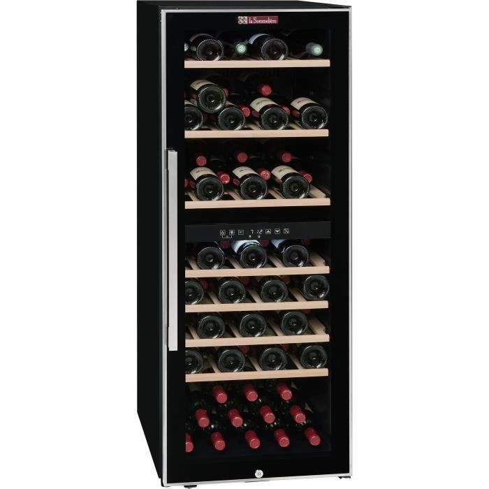 LA SOMMELIERE ECS80.2Z-Cave à vin de service porte vitrée-double zone-cadre noir et inox-75 bouteilles-7 clayettes bois