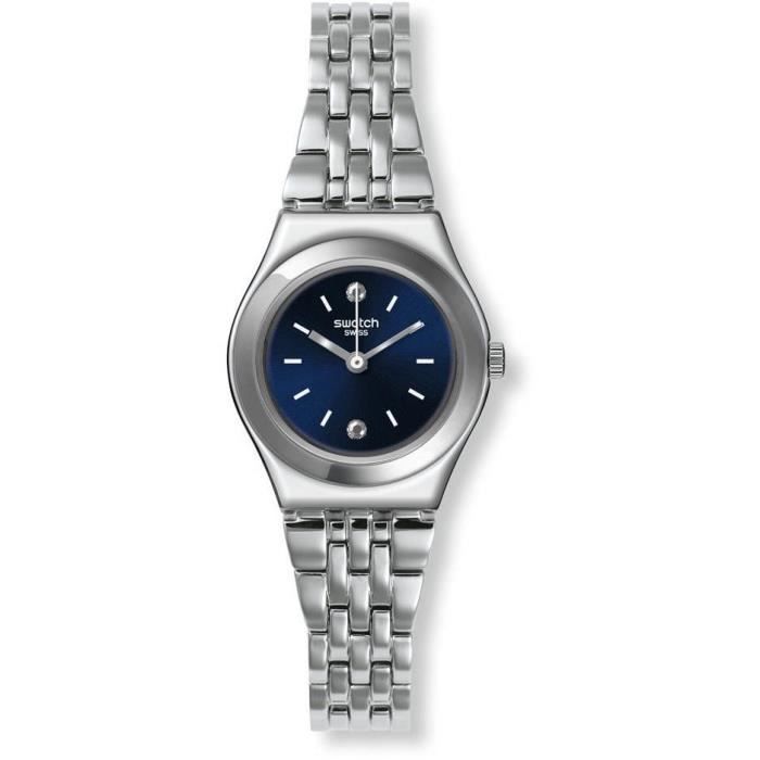 SWATCH FEMME 25MM ARGENT ACIER BRACELET & BOITIER MINÉRAL VERRE MONTRE YSS288G
