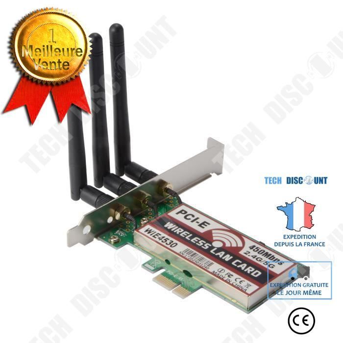 TD® Carte Wifi sans fil PCI-E Express 450Mbps à Antenne LAN 3pcs pour Windows 7-8-10-XP AC990