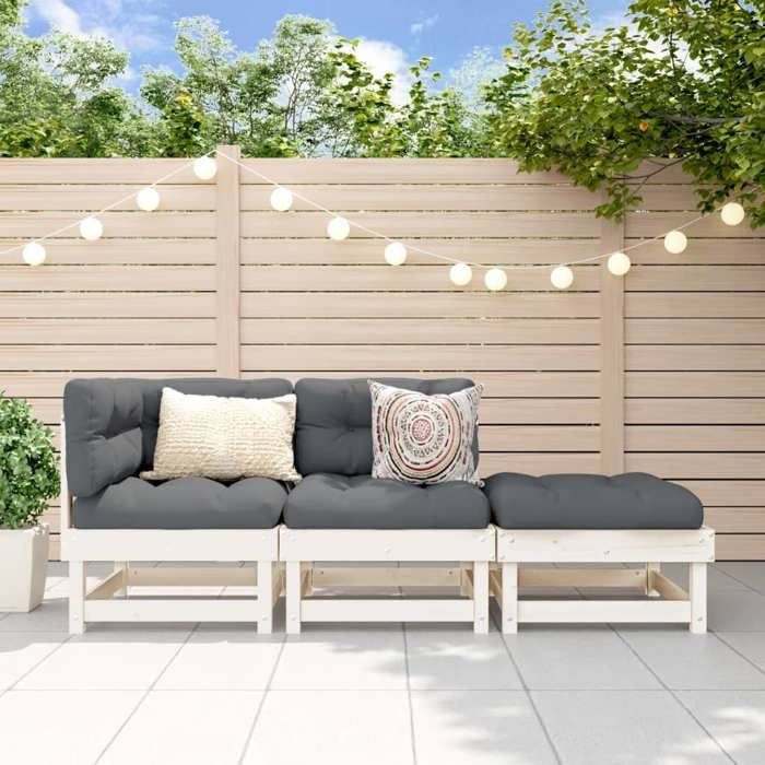 vidaXL Salon de Jardin 3 pcs Canapés avec Repose-pieds Sièges avec Dossier et Accoudoir Meubles de Terrasse Patio Blanc 825409
