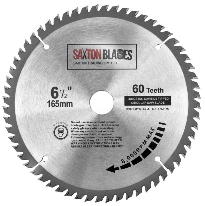 Lame De Scie Circulaire En Carbure Saxton 165mm - 48 Dents, Alésage 20mm Avec Bague 16mm - Compatible Bosch, Makita, Dewalt - 6