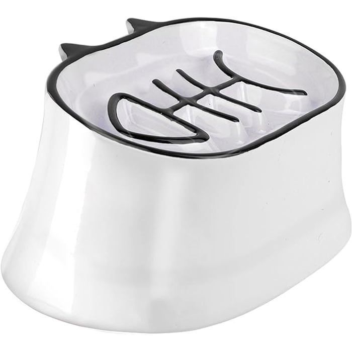 Y YHY Gamelle pour Chat à Alimentation Lente, Bol surélevé de 17,5 cm, Conception en Pente, Gamelle pour Chien à Alimentation Lente sans Menton Noir, Mangeoire Lente en arête de Poisson pour Aliments Humides et Secs, Blanc