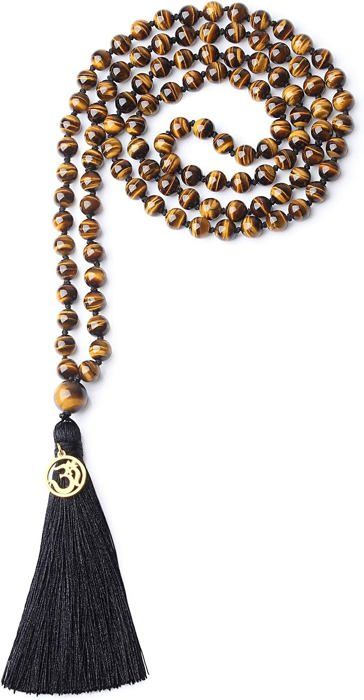 Collier Mala 108 Perles Pierre Lave & Pendentif Obsidienne - Homme, Style Bouddhiste