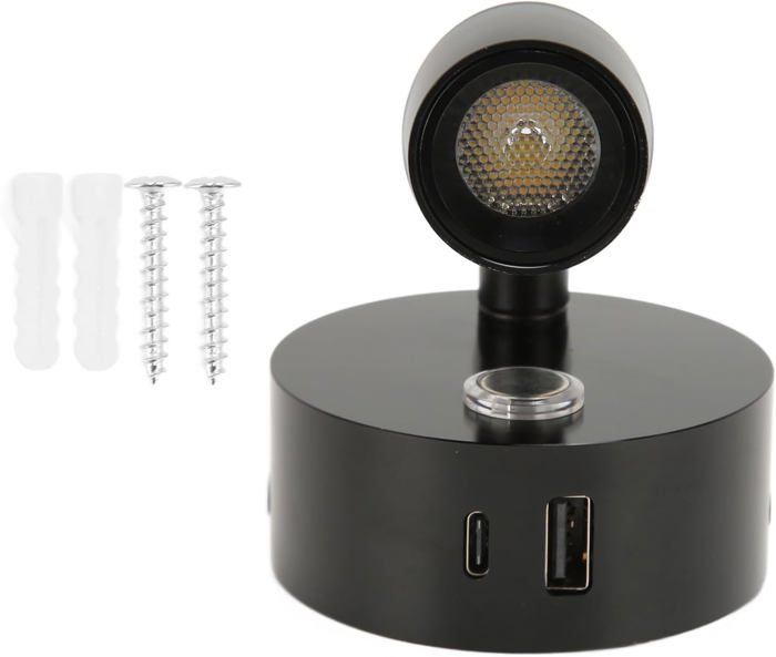 Lampe Murale LED LUMINTURS Avec Port USB - Col De Cygne - 3W 12/24V - Noire
