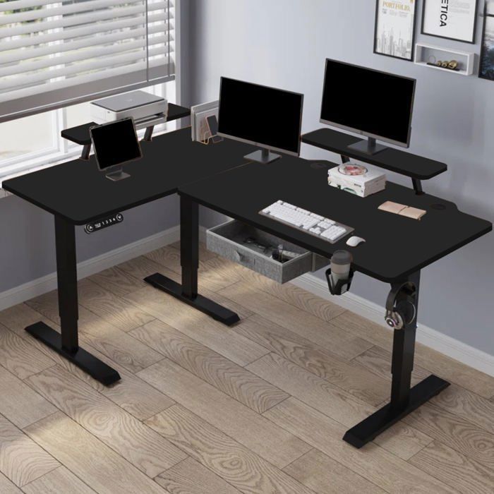 Radlove 160x120cm Forme L Bureau dangle réglable en Hauteur-Bureau Assis-Debout Réglable en Hauteur électriquement Couleur Noir
