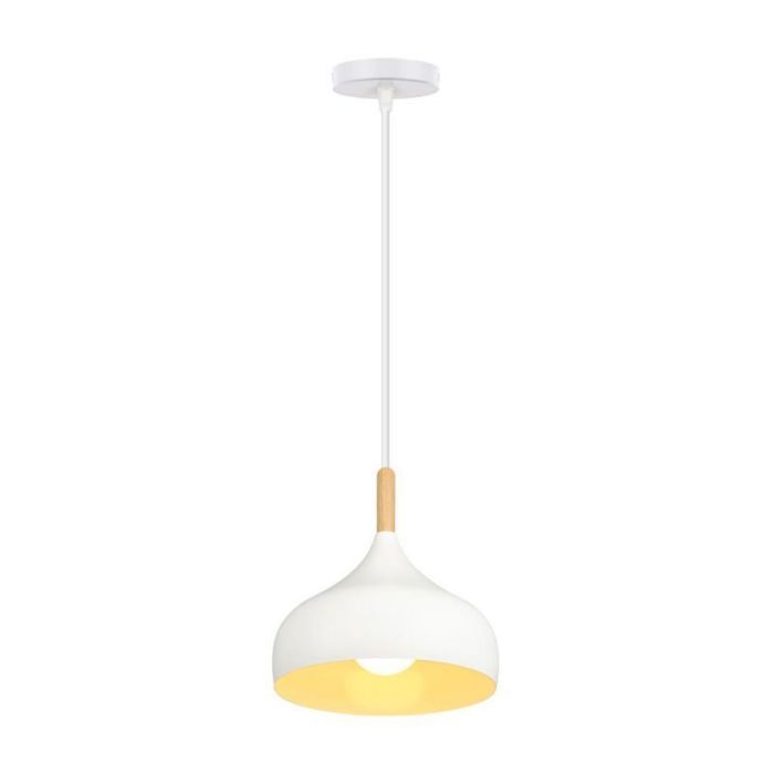 WOTTES Lustre Suspension Luminaire Moderne Style Goutte Chapeau Plafonnier Métal Bois pour Salle à Manger Ø24CM Blanc 1PCS