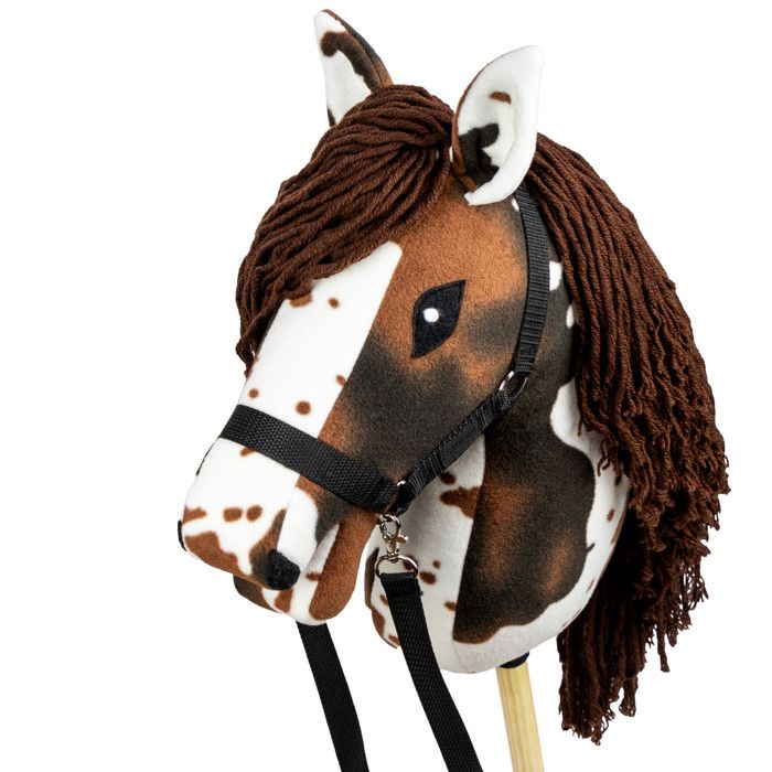 Cheval bâton (Hobby Horse) - Skippi - Pie brun - Licol et rênes inclus - Fait main certifié CE