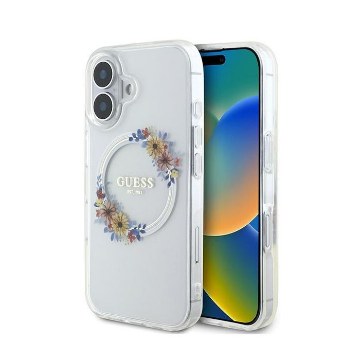 Coque pour iPhone 16 Plus Devinez la couronne de fleurs IML MagSafe GUHMP16MHFHFWWFFCT Transparente - vue 1