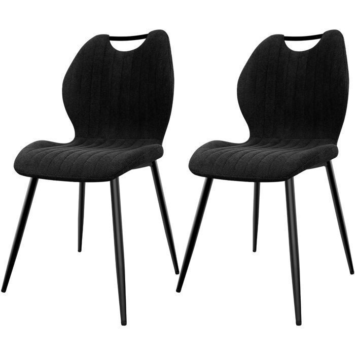 WAFTING Lot de 2 Chaises de Salle à Manger Chaise de Cuisine Dossier en Tissu et Pieds en Métal Noir