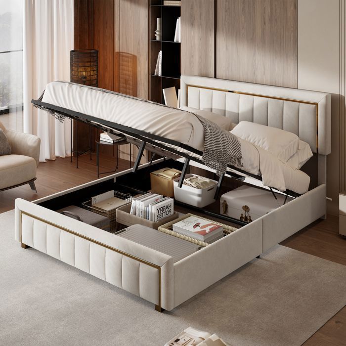 Lit Double, Avec Sommier à Lattes, En Pu, Style Minimaliste, 140x200 Cm