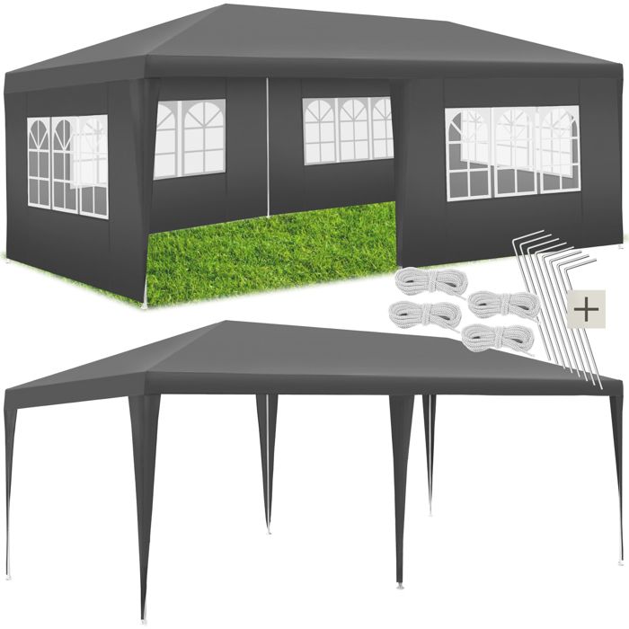 Tonnelle - TECTAKE - Pavillon NOVARA emboîtable en polyéthylène et en acier 600 x 300 x 250 cm - Gris
