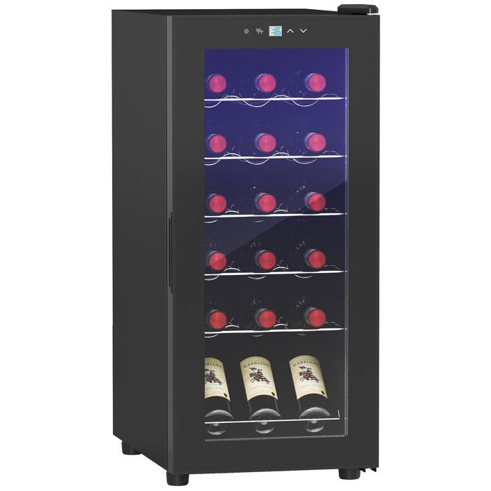 Cave à vin - HOMCOM - 18 bouteilles 50L haute performance température réglable 5-18° lumière LED - noir - Hom
