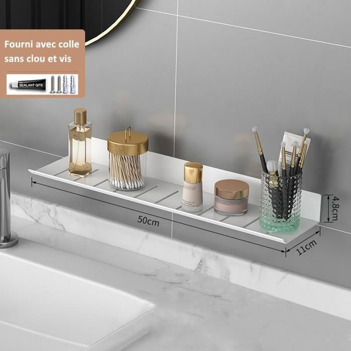 Étagère de salle de bain 50 cm - Sans perçage Murale - Alliage d’aluminium - Antirouille et durable - Blanc