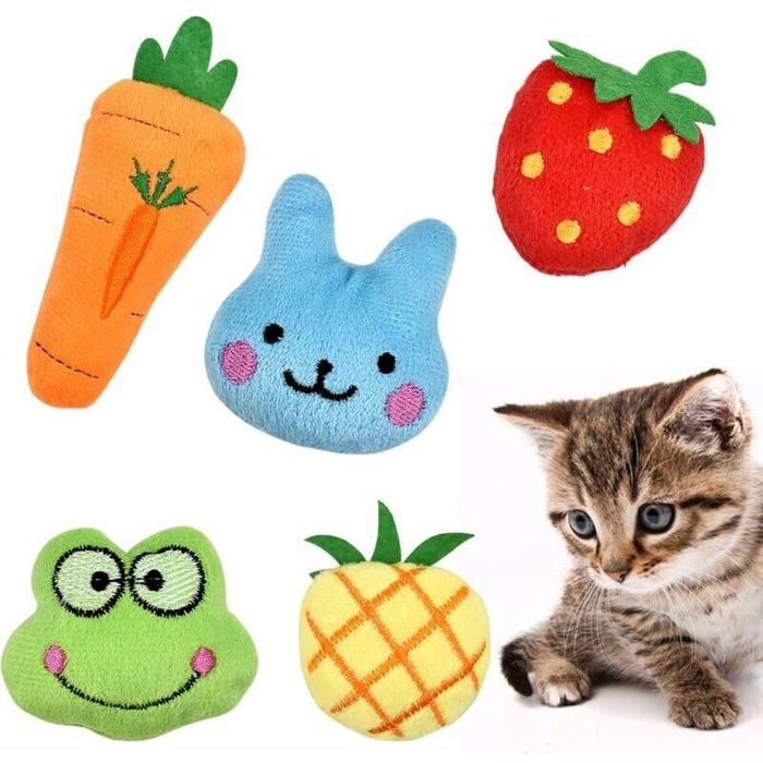 Meilleurs prix pour Jouets lherbe chat lot de 5 pices jouets interactifs en peluche pour chatons fraise grenouille lapin ananas FIXATION TELEPHONE